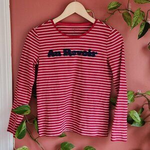 Beaded "Au Revoir" 100% Cotton Stripped Shirt by Talbots